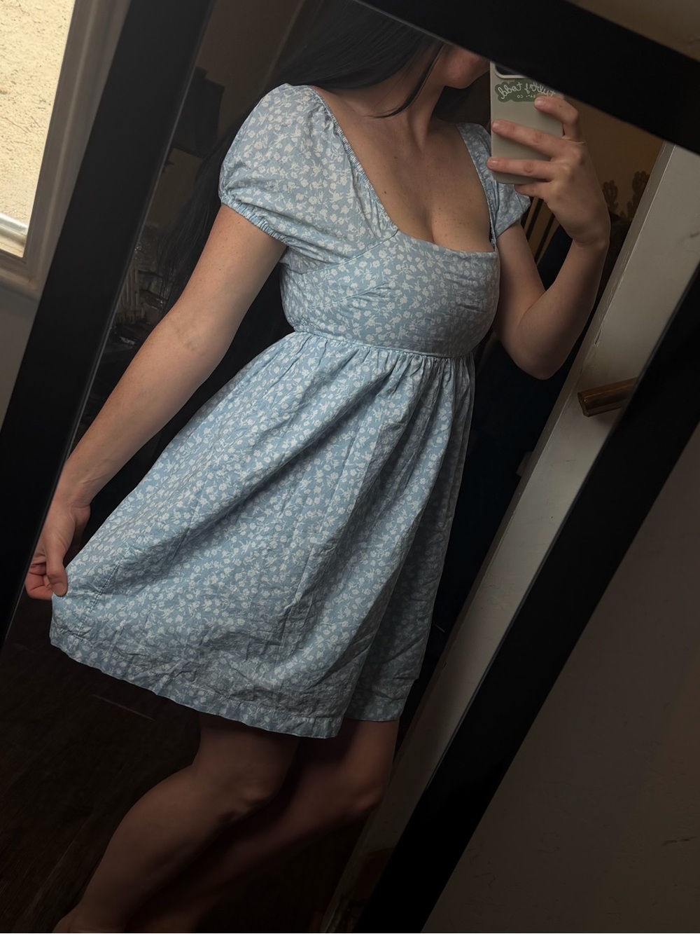 Abound Light Blue and White Floral Puff Sleeve Mini Dress